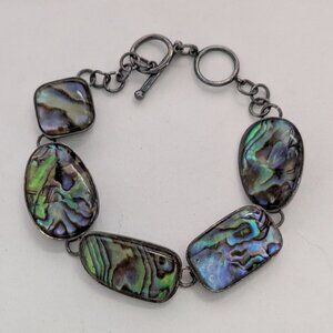 LUC LUCAS LAMETH 925 Sterling Silver Abalone Panel Bracelet Toggle Clasp